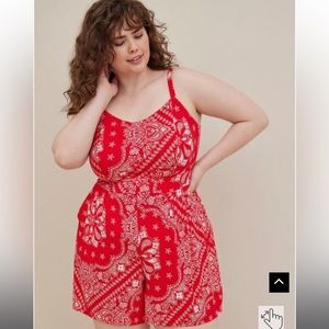 Torrid 3X Mini Super Soft Romper in Paisley Red